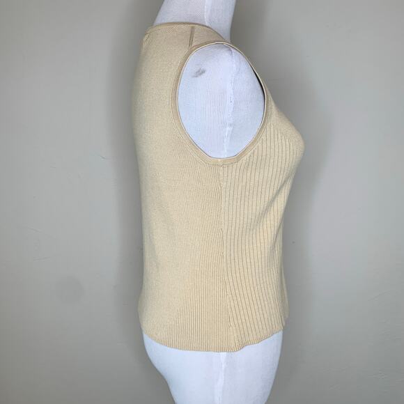 Tan Ribbed Sweater Set Shell and Zip Front Cardigan Sz Small - Picture 5 of 7